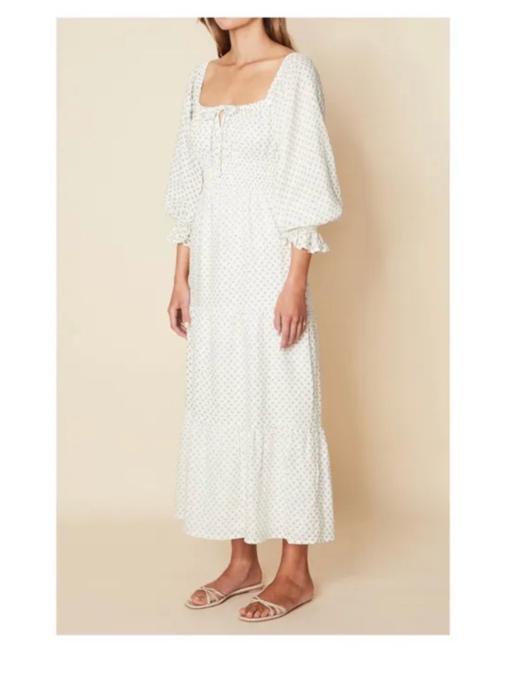 Faithfull the Brand Dariya White Floral Boho Free People Midi Linen Dress XS